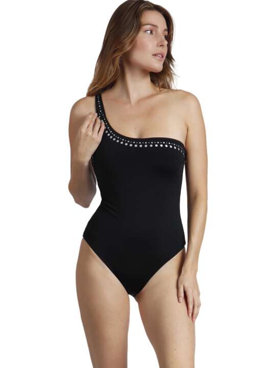 11412AD Maillot de bain 1 pièce asymétrique préformé Metalic Stones Admas Noir face