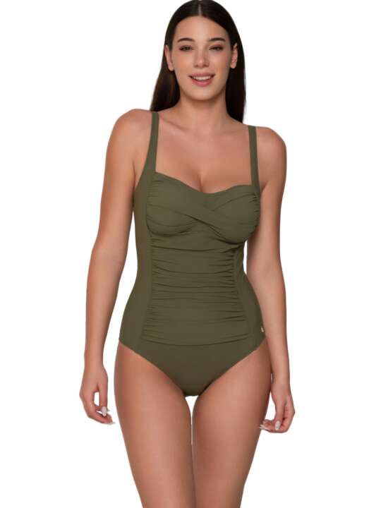 92068LU Maillot de bain amincissant 1 pièce préformé TK-5 Blue Sense bonnets C à E Luna Kaki face