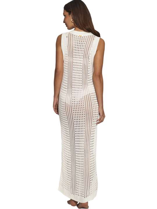 BC077SE Robe longue de plage tricotée sans manches Complementos Selmark Mare Blanc face