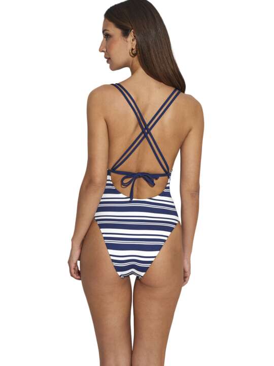 BJ857SE Maillot de bain une pièce triangle préformé Mykonos Selmark Mare Bleu Marine face