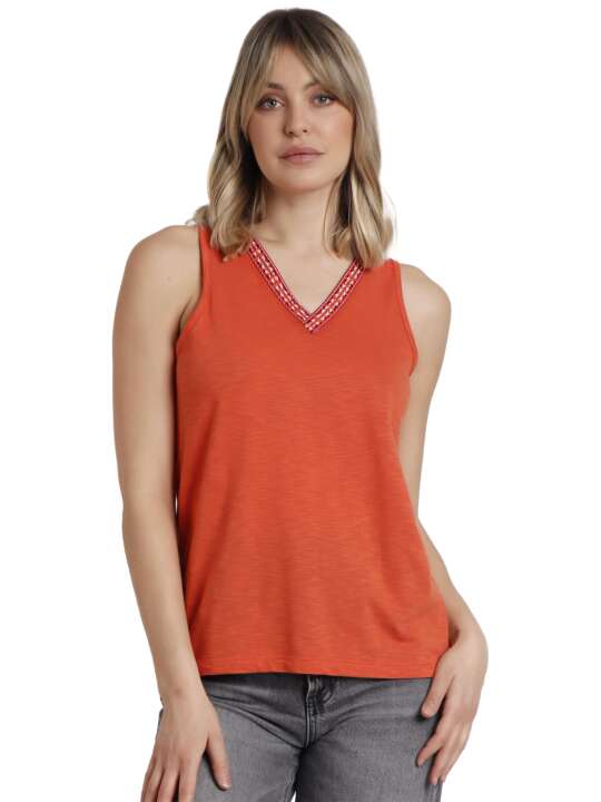 43514AD V-neck tank top Mexico Admas Coral face