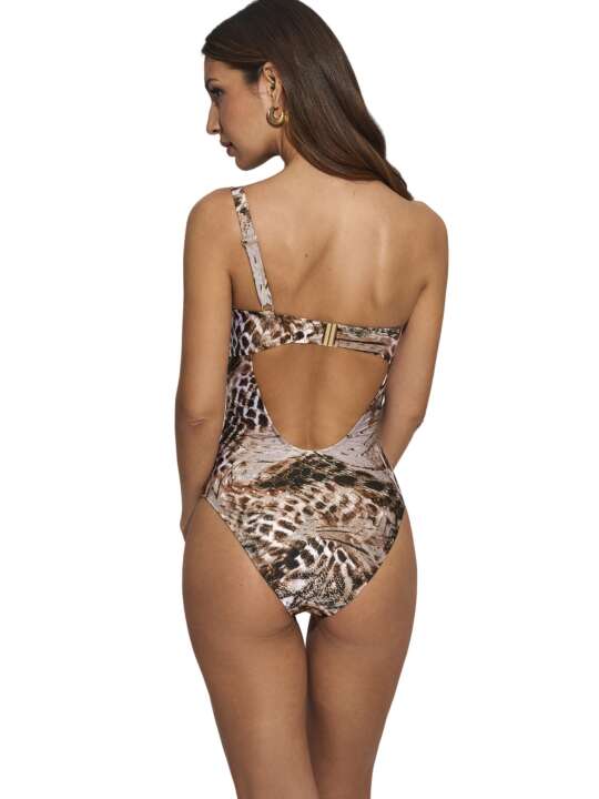 BK666SE Maillot de bain une pièce armaturé asymétrique Zanzibar Selmark Mare Marron face