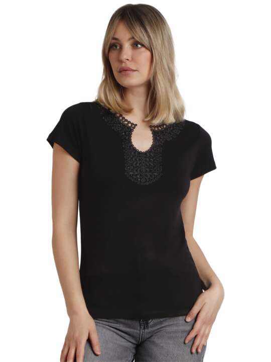 43531AD Short-sleeved T-shirt Guipur Black face
