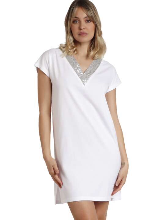 19847AD Robe de plage manches courtes Sequins Admas Blanc face
