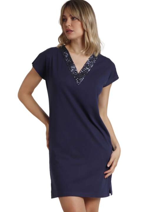 19847AD Robe de plage manches courtes Sequins Admas Bleu Marine face