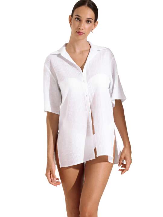 49549LI Tunique chemise estivale manches courtes Normandie Lisca Blanc face