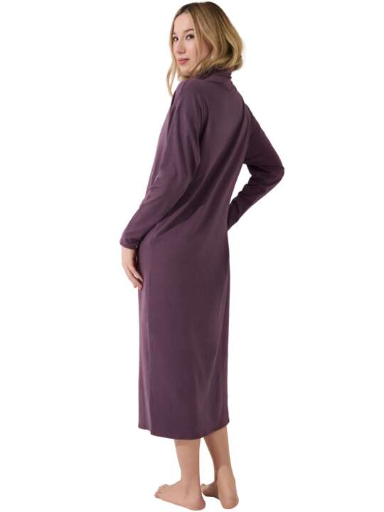 23430LI Tenue détente chemise de nuit manches longues col montant Olena Lisca Prune face