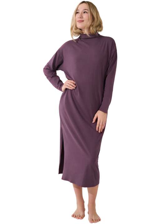 23430LI Tenue détente chemise de nuit manches longues col montant Olena Lisca Prune face