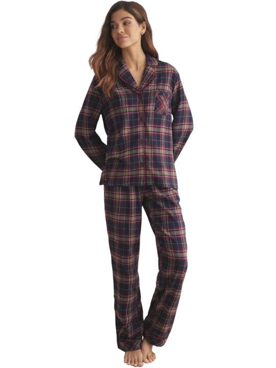 P8876SE Pyjama pantalon chemise manches longues PLAID Selmark Bordeaux face
