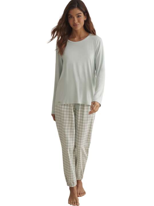 P9173SE Pyjama pantalon top manches longues VICHYP91 Selmark Vert face