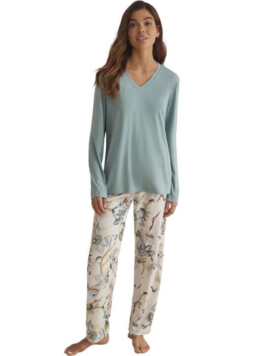 P9673SE Pyjama pantalon top manches longues PAJAROS Selmark Vert face