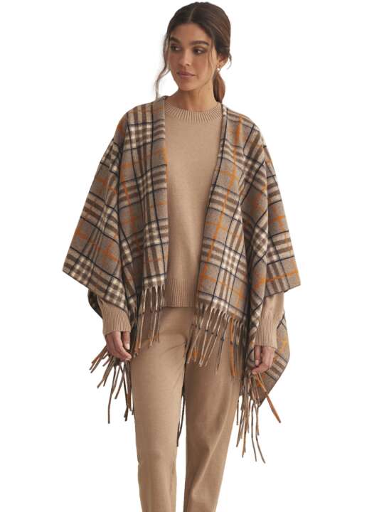 PC098SE Poncho Camel Cuadros COMPLEMENTOS Selmark Marron face