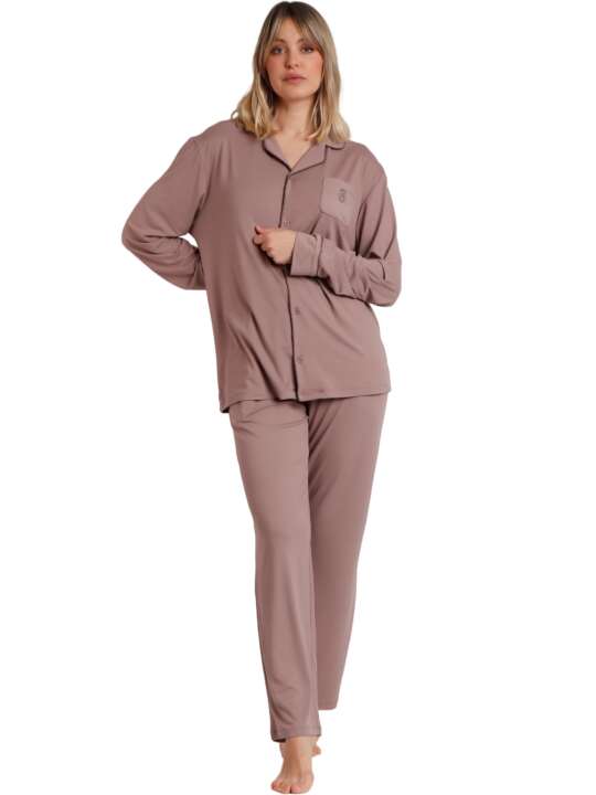 62617AD Pyjama pantalon chemise Soft Sleep Admas Marron face