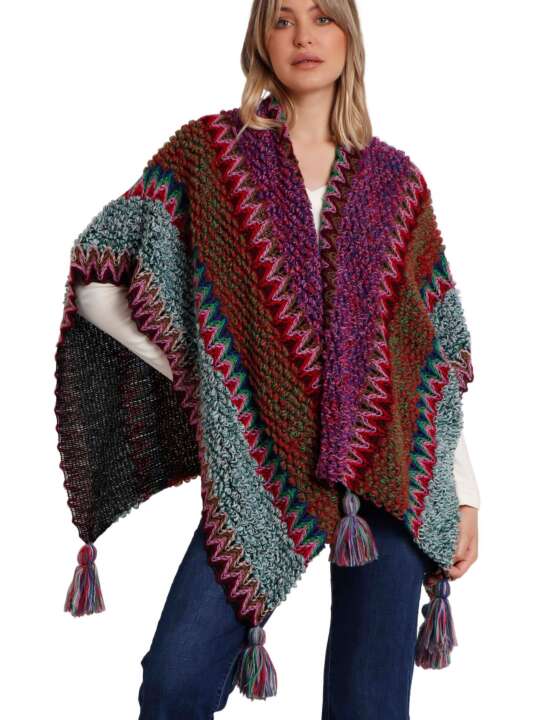67201AD Poncho ouvert Azteca Admas Fuchsia face