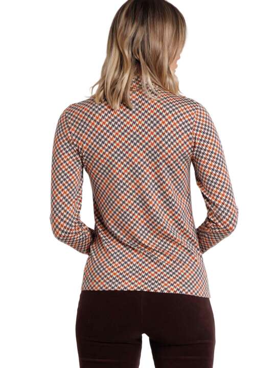 43567AD Top manches longues col montant Houndstooth Admas Marron face