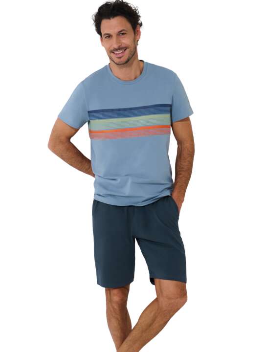 35032LI Pyjama tenue d'intérieur short t-shirt TALOS Lisca Men Bleu face