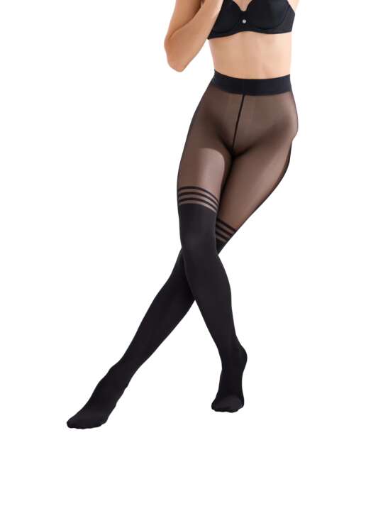 50027LI Collants effet bas superposés genoux Fashion Lines Lisca Noir face