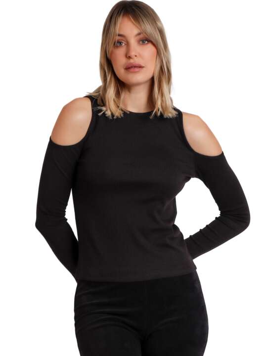 43557AD Top manches longues épaules nues Hombros Admas Noir face