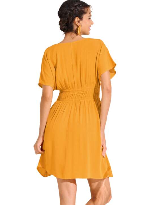 49584LI Short-sleeved beach dress KARPATHOS Lisca Cheek Yellow face