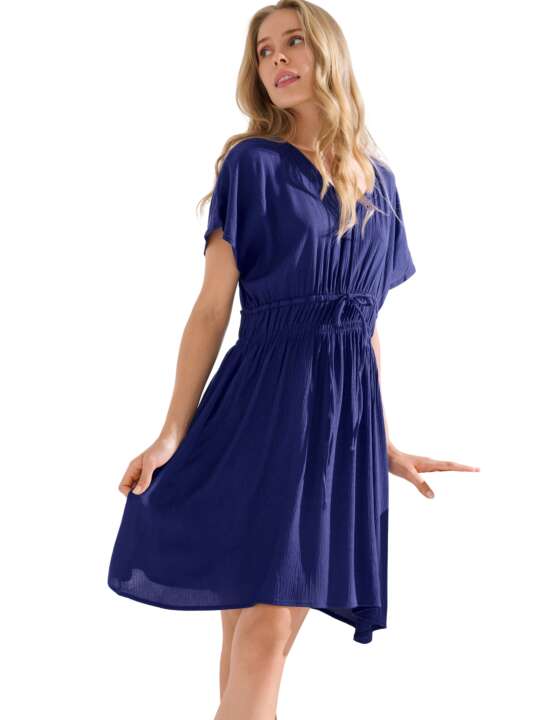 49584LI Short-sleeved beach dress KARPATHOS Lisca Cheek Blue face