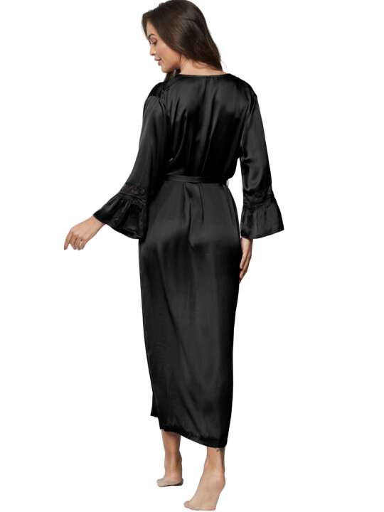 31270SE Déshabillé long satiné AGATHA Selmark Noir face