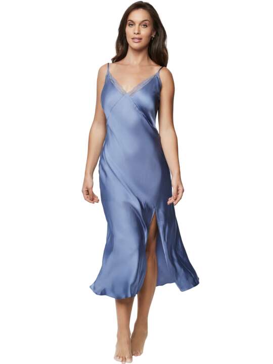 31265SE Nuisette longue satinée AGATHA Selmark Bleu face