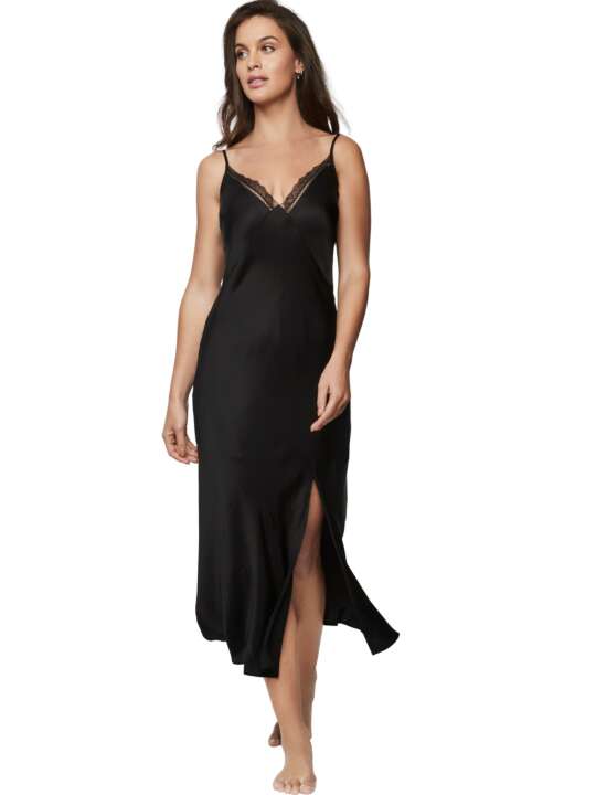 31265SE Nuisette longue satinée AGATHA Selmark Noir face