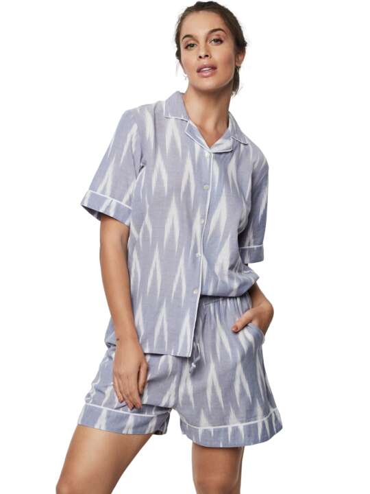P10173S Pyjama short chemise manches courtes HOMEWEAR P101 Selmark Bleu face