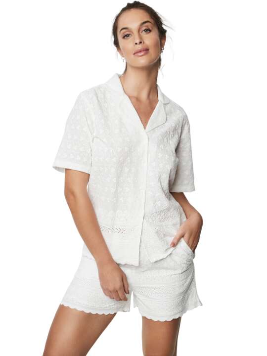 P10273S Pyjama short chemise manches courtes HOMEWEAR P102 Selmark Blanc face