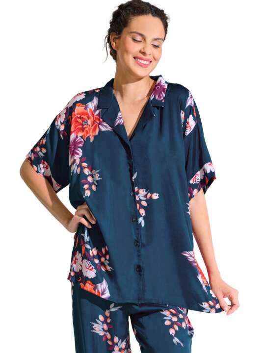 23447LI Haut pyjama chemise manches courtes AMARYLLIS Lisca Bleu face
