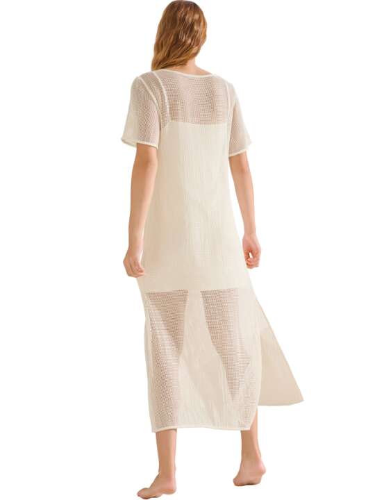 49593LI Long beach dress with short sleeves MALAGA Lisca Ivory face
