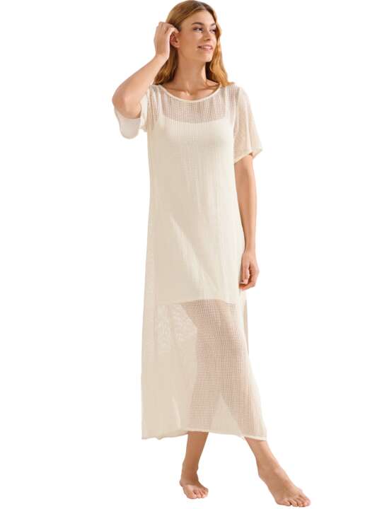 49593LI Long beach dress with short sleeves MALAGA Lisca Ivory face