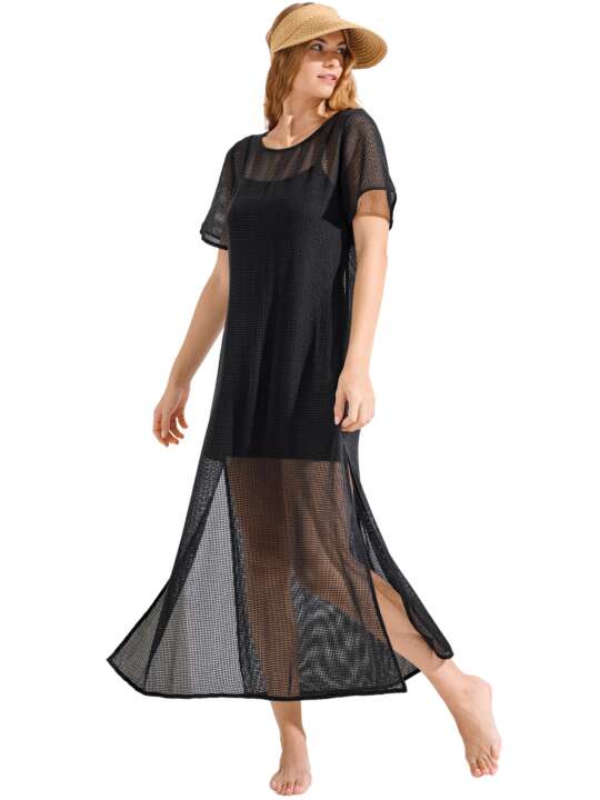 49593LI Long beach dress with short sleeves MALAGA Lisca Black face