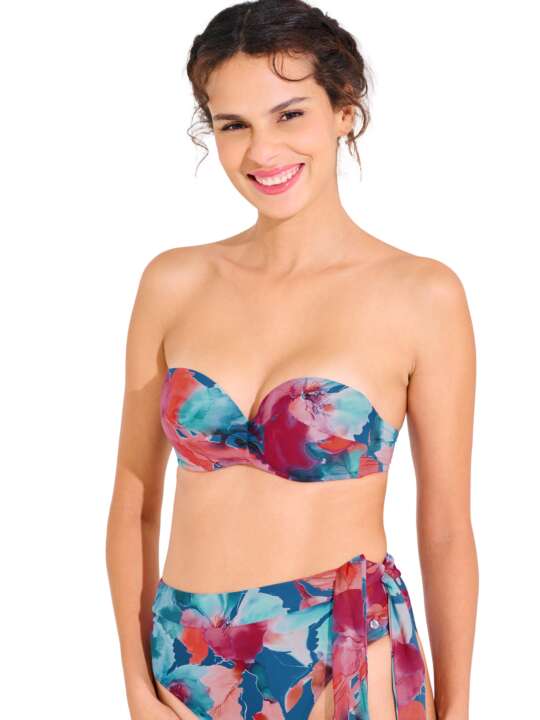 40801LI Bandeau swimming costume top with preformed balconette ROMA Lisca Blue face
