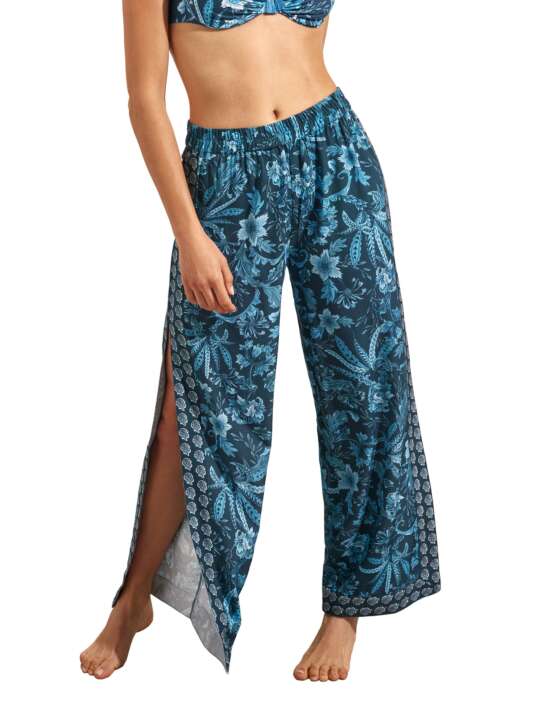 BM275SE Split palazzo beach trousers ACANTHUS Selmark Mare Blue face
