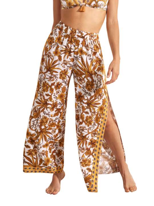 BM275SE Split palazzo beach trousers ACANTHUS Selmark Mare Yellow face