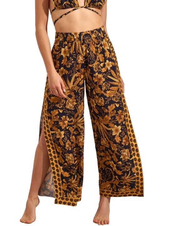 BM275SE Split palazzo beach trousers ACANTHUS Selmark Mare Black face