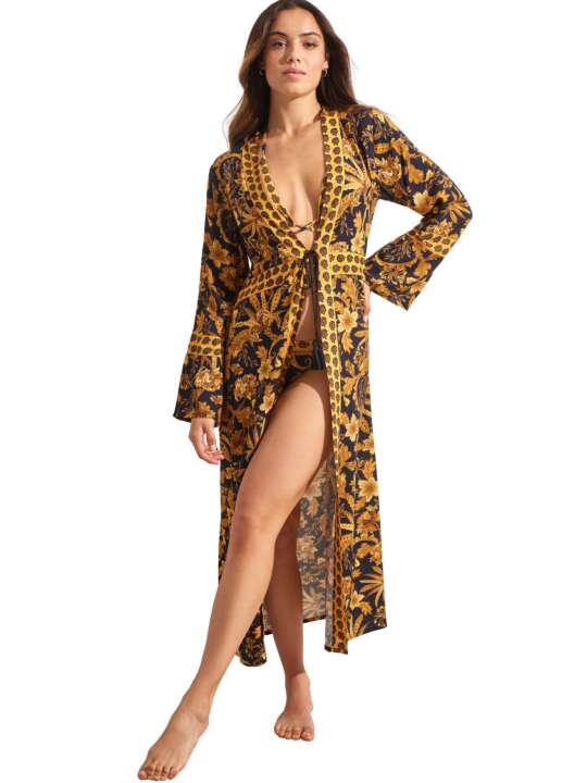 BM297SE Kimono long de plage ACANTHUS Selmark Mare Noir face