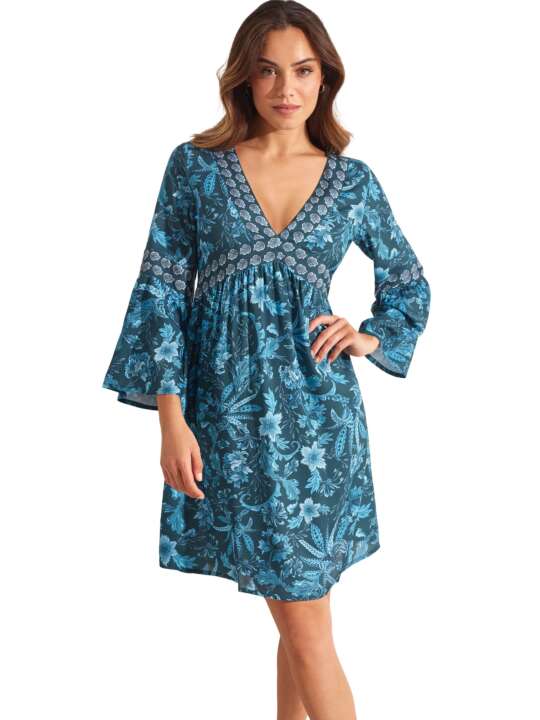 BM298SE Three-quarter sleeve summer dress ACANTHUS Selmark Mare Blue face