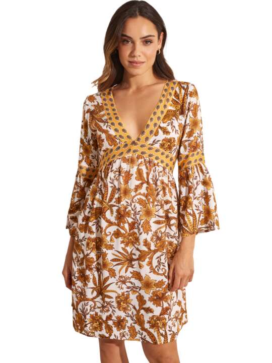 BM298SE Three-quarter sleeve summer dress ACANTHUS Selmark Mare Yellow face