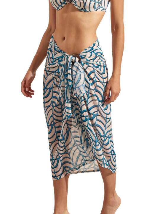 BM394SE Beach sarong MOAIS Selmark Mare Blue face