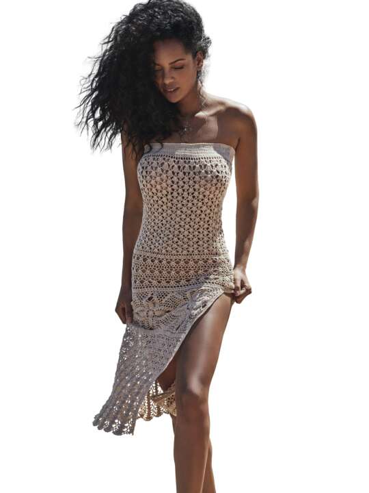 BC172SE Convertible strapless beach dress long crochet skirt COMPLEMENTOS Selmark Mare Beige face