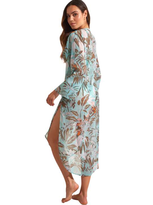 BL997SE Mid-length beach kimono AMAZONIA Selmark Mare Turquoise face