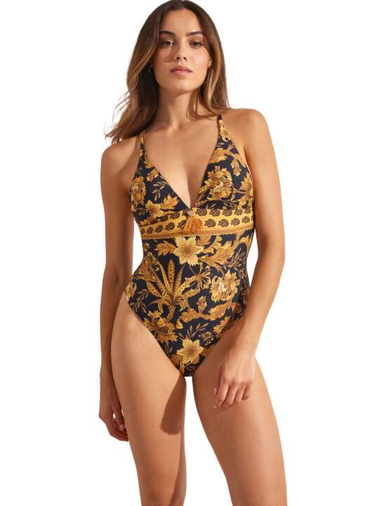 BM257SE Maillot de bain une pièce triangle préformé ACANTHUS Selmark Mare Noir face