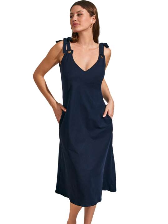 BC195SE Robe estivale mi-longue à nouettes COMPLEMENTOS Selmark Mare Bleu Marine face