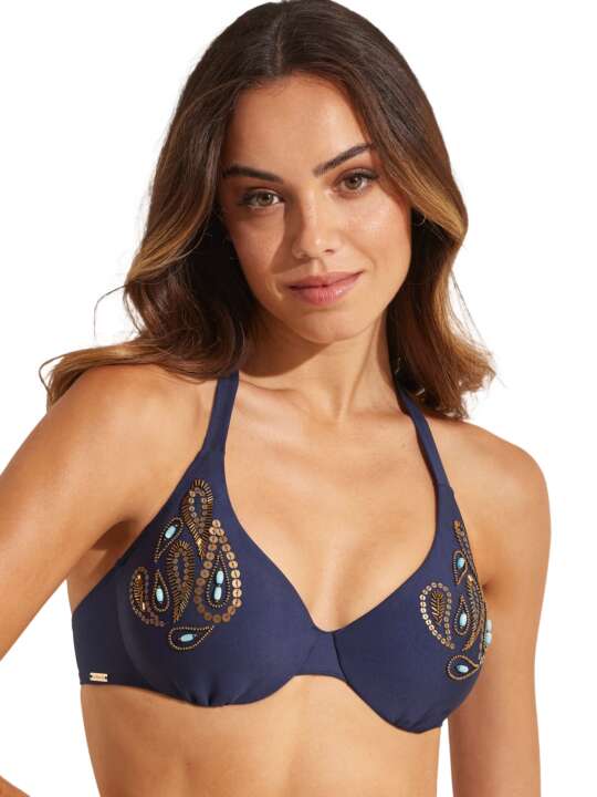 BN221SE Haut maillot de bain triangle armaturé non préformé BAIKAL Selmark Mare Bleu face