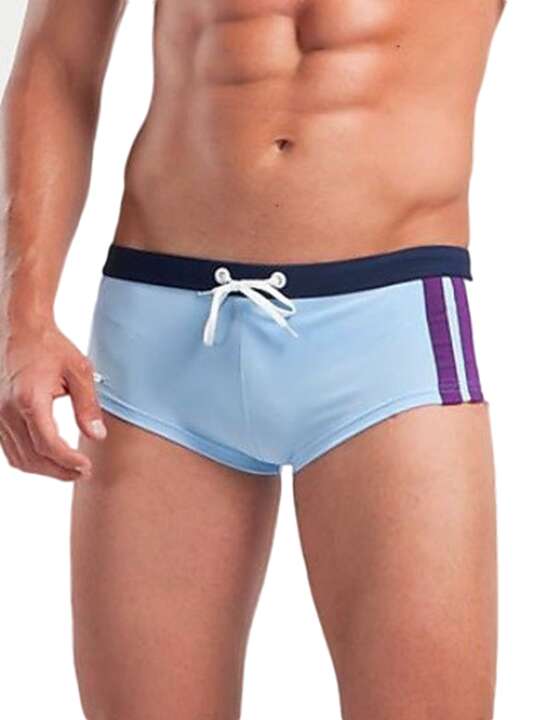 1222B2 Shorty bain homme bandes latérales Geronimo Bleu face