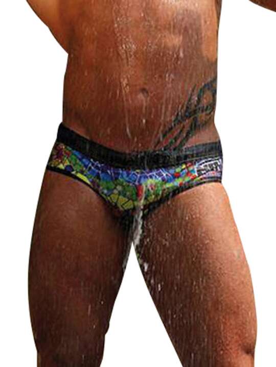 55323 Slip bain homme Gaudi NIT, ceinture noire. Modèle Collector Edition Spéciale Multicolore face