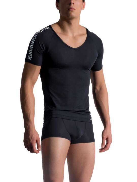 210513M M757 Manstore Short Sleeve T-Shirt Wide V-Neck Black face
