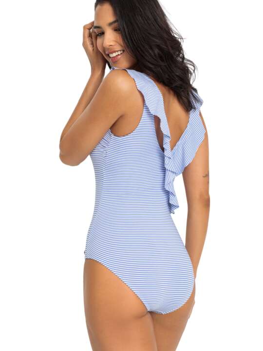 STC221 Maillot de bain 1 pièce multipositions à volants bleu marine Lascana Bleu Marine face